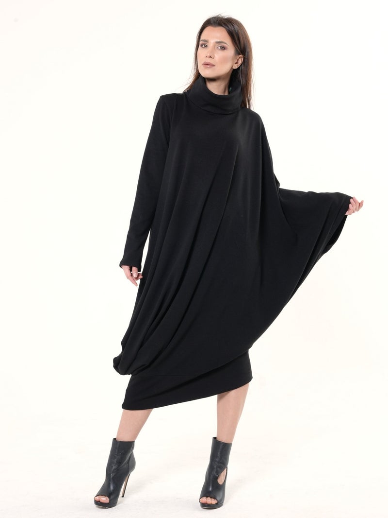 Metamorphoza Soft Loose Turtleneck Dress In Black - Image 1