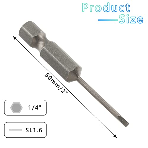 LDEXIN 10 Pcs SL1.6 Magnetic Slotted Screwdriver Bits S2 Steel Flat Head Screwdriver Bits with 1/4 Inch Hex Shank, 2 Inch Length - Image 3