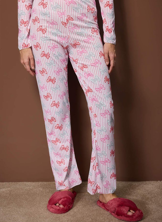 trendyol MultiColored Striped and Ribbon Bow Knitted Pajama Set - Image 3