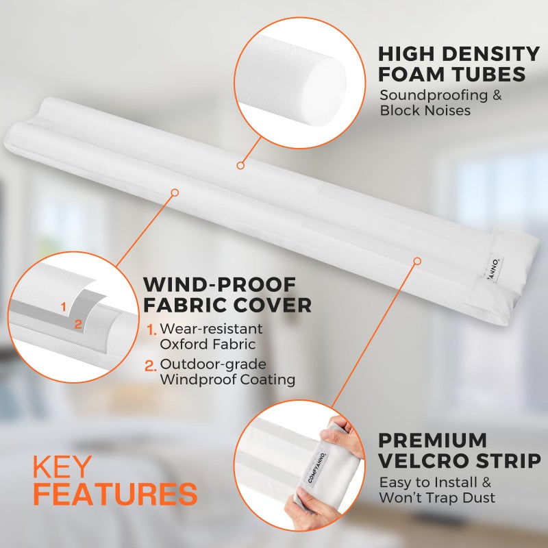 Comfyanno Under Door Draft Stopper - Bottom Door Gap Filler & Seal - Fits 30â€ to 36â€ Door, Block Cold Air, Noise, Sound, Wind, Bugs, Easy to Install, Double Side Block, No Adhesive, White - Image 3