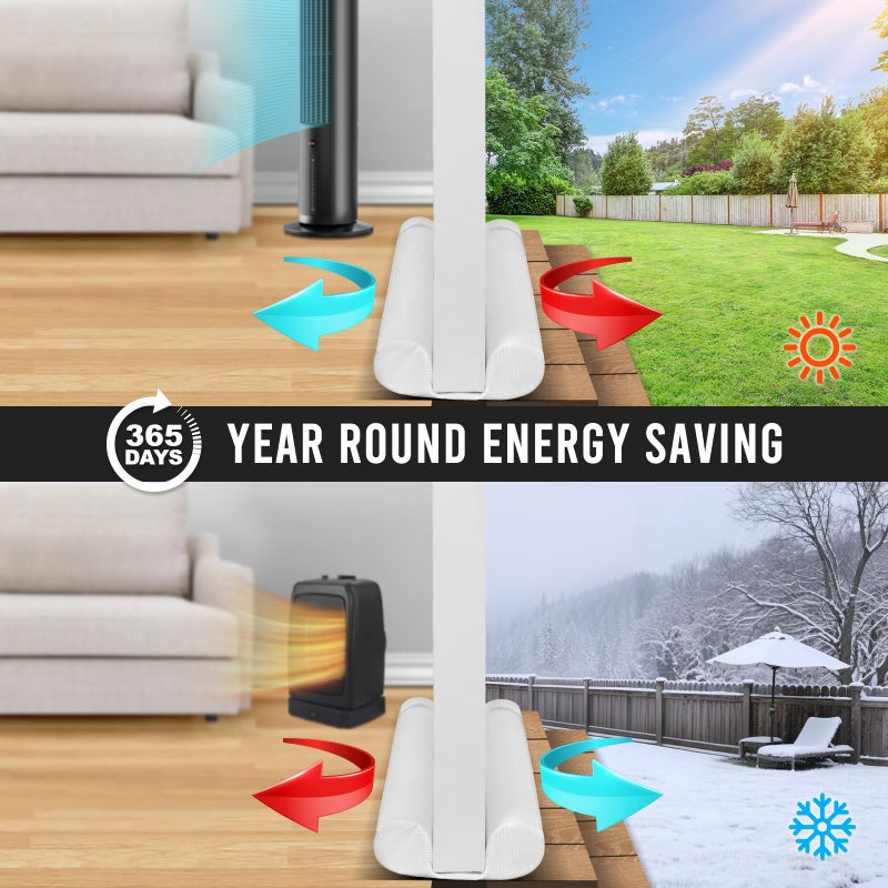 Comfyanno Under Door Draft Stopper - Bottom Door Gap Filler & Seal - Fits 30â€ to 36â€ Door, Block Cold Air, Noise, Sound, Wind, Bugs, Easy to Install, Double Side Block, No Adhesive, White - Image 5