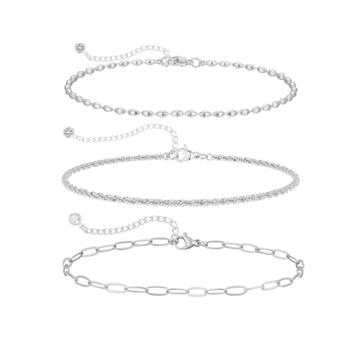 MIDEEO Gold/Silver Ankle Bracelets for Women,14K Gold Anklets for Women Waterproof Cuban Link Heart Beads Herringbone Rhinestone Anklets Set Layered Anklet Bracelets for Women Gold Jewelry Gift - Image 1