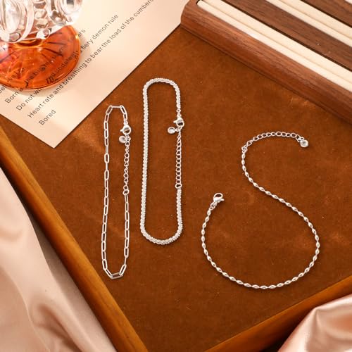 MIDEEO Gold/Silver Ankle Bracelets for Women,14K Gold Anklets for Women Waterproof Cuban Link Heart Beads Herringbone Rhinestone Anklets Set Layered Anklet Bracelets for Women Gold Jewelry Gift - Image 5