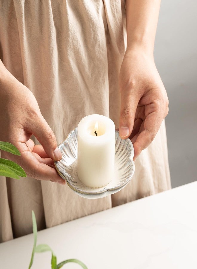 BEUNAIZER Ceramic Pillar Candle Holder Plates, Decorative Candlestick Holder, Tea Light Incense Santo Palo Holders, for Dinning, Party, Wedding, Birthday, Anniversary Decorations, 1pack (Vintage White) - Image 2