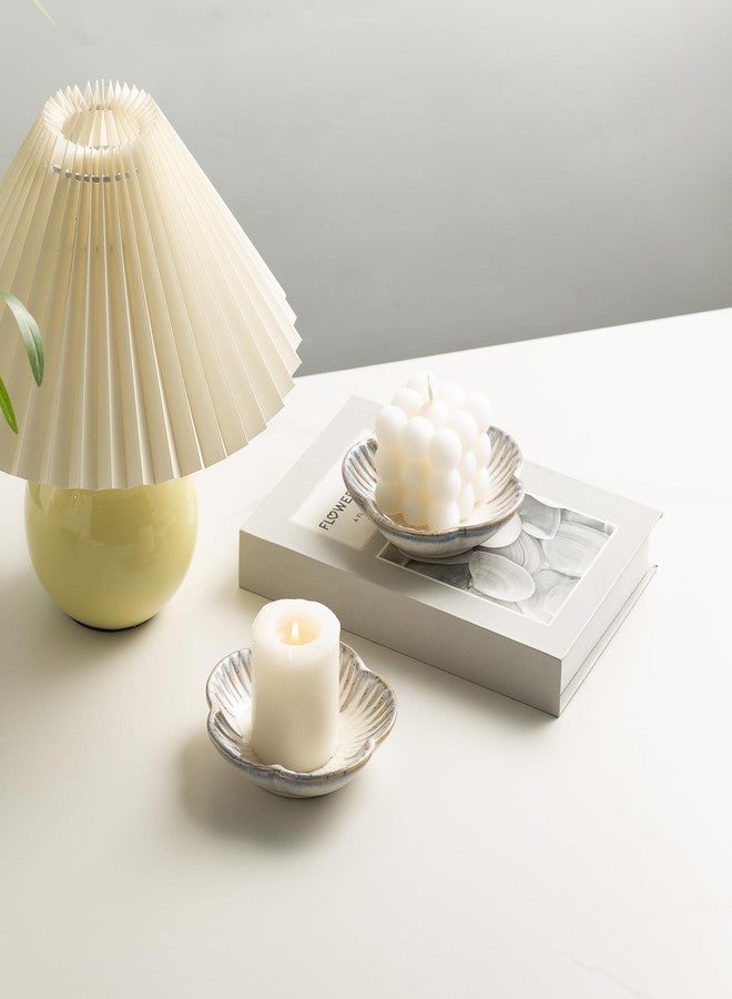 BEUNAIZER Ceramic Pillar Candle Holder Plates, Decorative Candlestick Holder, Tea Light Incense Santo Palo Holders, for Dinning, Party, Wedding, Birthday, Anniversary Decorations, 1pack (Vintage White) - Image 3