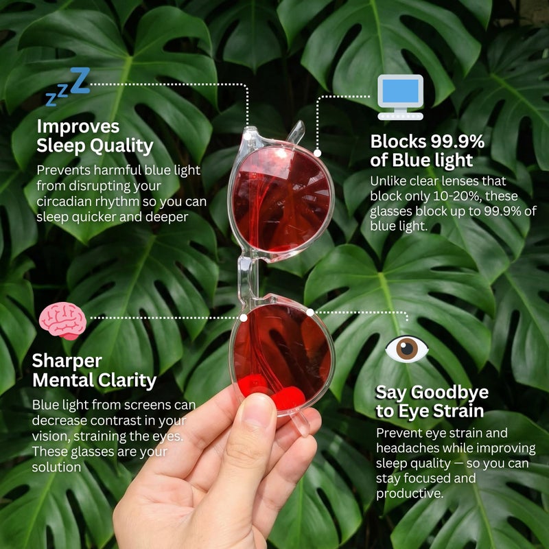 PRIMALS Blue Light Blocking Glasses - Extra Strength - Blocks 99.9% Blue Light - Improves Sleep & Focus - Computer/Gaming/TV/Phones - (Red Lens + Clear Frame) - Image 2