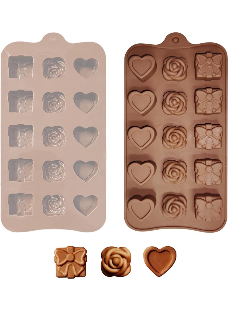 Happy Home Silicone Mold, 22 × 11 cm with 15 Cavities in Heart, Rose and Gift Designs, Flexible Reusable Mold for Chocolate, Candy, Jelly, Ice Cubes, Fudge, Frozen Yogurt, Cake Decorations, Cupcake Toppers, Birthday Treats and Party Desserts – Brown - Image 2
