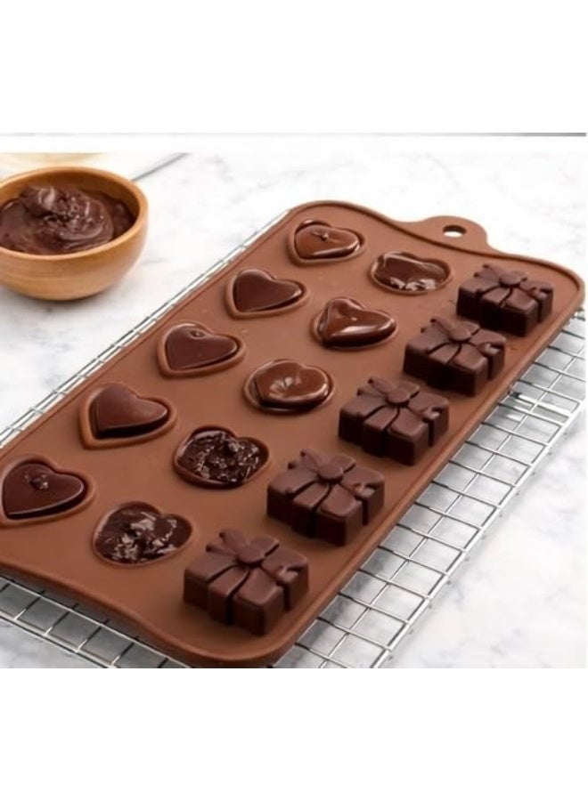 Happy Home Silicone Mold, 22 × 11 cm with 15 Cavities in Heart, Rose and Gift Designs, Flexible Reusable Mold for Chocolate, Candy, Jelly, Ice Cubes, Fudge, Frozen Yogurt, Cake Decorations, Cupcake Toppers, Birthday Treats and Party Desserts – Brown - Image 3