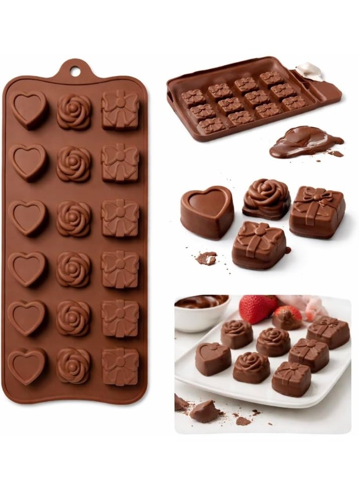 Happy Home Silicone Mold, 22 × 11 cm with 15 Cavities in Heart, Rose and Gift Designs, Flexible Reusable Mold for Chocolate, Candy, Jelly, Ice Cubes, Fudge, Frozen Yogurt, Cake Decorations, Cupcake Toppers, Birthday Treats and Party Desserts – Brown - Image 5