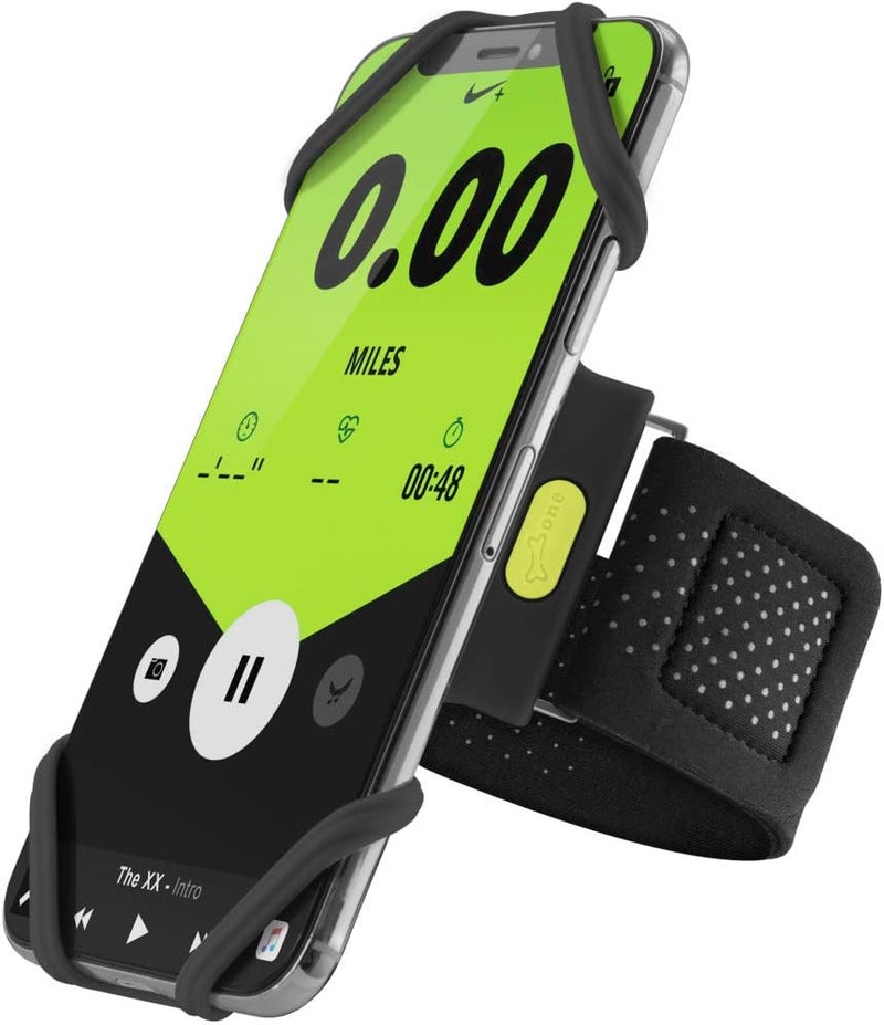BONE COLLECTION Bone Run Tie, Running Cell Phone Holder, Skin-Friendly & Washable Silicone Sport Armband, Universal Workout Phone Carrier Compatible with Most Smartphone (Black - Size S/Arm Size 7.9-9.8'') - Image 1