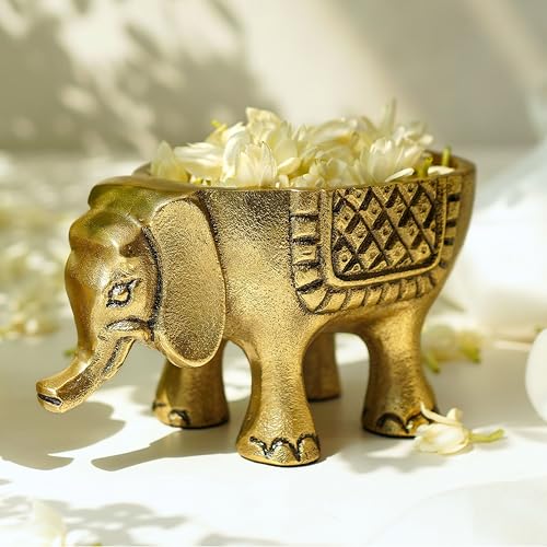 BEHOMA Aluminium Elephant for Good Luck,Statue for Home Decor Tabletop Living Room Office,Candle Holder Gift Showpiece for Valentine's Day,Birthday(Candles/Plants etc not Included),Gold,15.5cm,8.5cm - Image 1