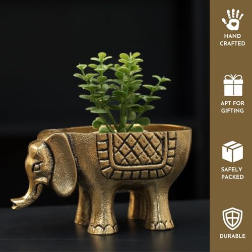BEHOMA Aluminium Elephant for Good Luck,Statue for Home Decor Tabletop Living Room Office,Candle Holder Gift Showpiece for Valentine's Day,Birthday(Candles/Plants etc not Included),Gold,15.5cm,8.5cm - Image 2