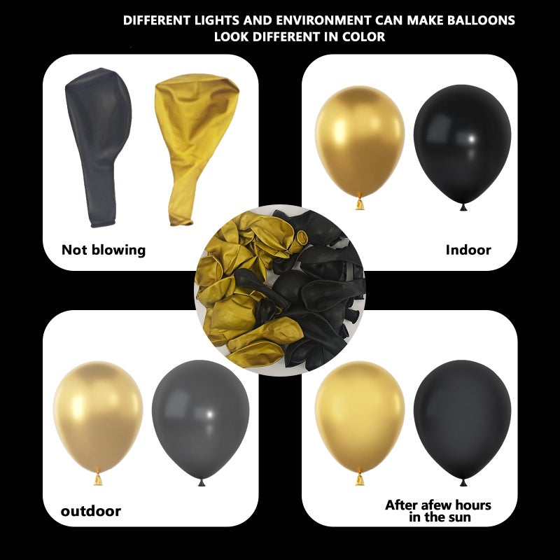 YMSZ Black and Gold Balloons Garland Arch Kit, 134pcs Black and Metallic Gold Balloons with Different Size for Graduation, 2024 New Year, Birthday, Anniversary Party Decorations Supplies - Image 3