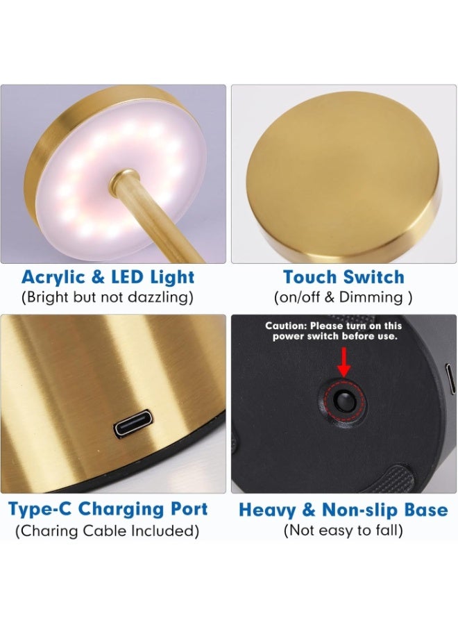 ARSTID LED Table Light Cordless Desk Lamp USB Battery Rechargeable Gold - Image 4