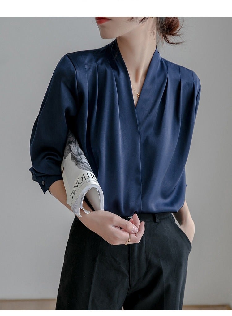 Shougu New Temperament Solid Color Shirt Women's Long Sleeved Shirt  - Image 3