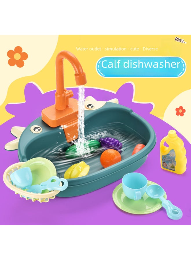 Fun Simulation Kitchen Sink Electric Vegetable Washing Basin Recirculating Water Hand Washing Station Children's Dishwasher Toy-Color:Simulation Dishwasher 19PCs-powder -6058-Specifications:Charging Kit - Image 2