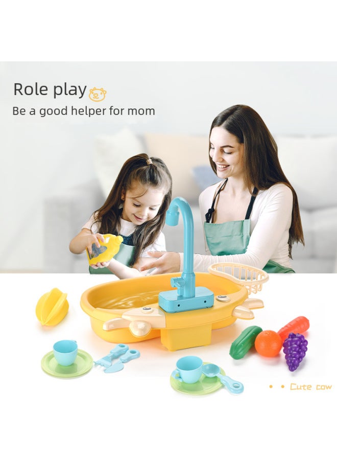 Fun Simulation Kitchen Sink Electric Vegetable Washing Basin Recirculating Water Hand Washing Station Children's Dishwasher Toy-Color:Simulation Dishwasher 19PCs-powder -6058-Specifications:Charging Kit - Image 3