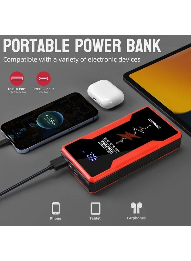 Red Portable Car Battery Jump Starter Power Bank LED Display Flashlight - Image 4