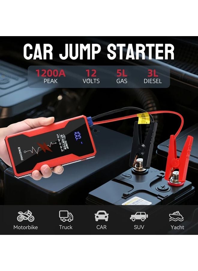 Red Portable Car Battery Jump Starter Power Bank LED Display Flashlight - Image 5