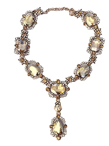 Secret for Longevity Extra Large Victorian Art Deco Antique Retro Vintage Style Gold Tone Yellow Citrine Topaz Bronze Amber Rhinestone Chunky Statement Wedding Bridal Prom Drag Queen Pageant Necklace - Image 1