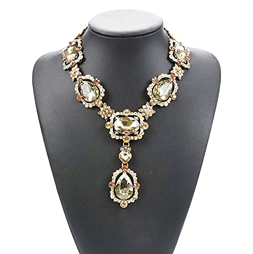 Secret for Longevity Extra Large Victorian Art Deco Antique Retro Vintage Style Gold Tone Yellow Citrine Topaz Bronze Amber Rhinestone Chunky Statement Wedding Bridal Prom Drag Queen Pageant Necklace - Image 3