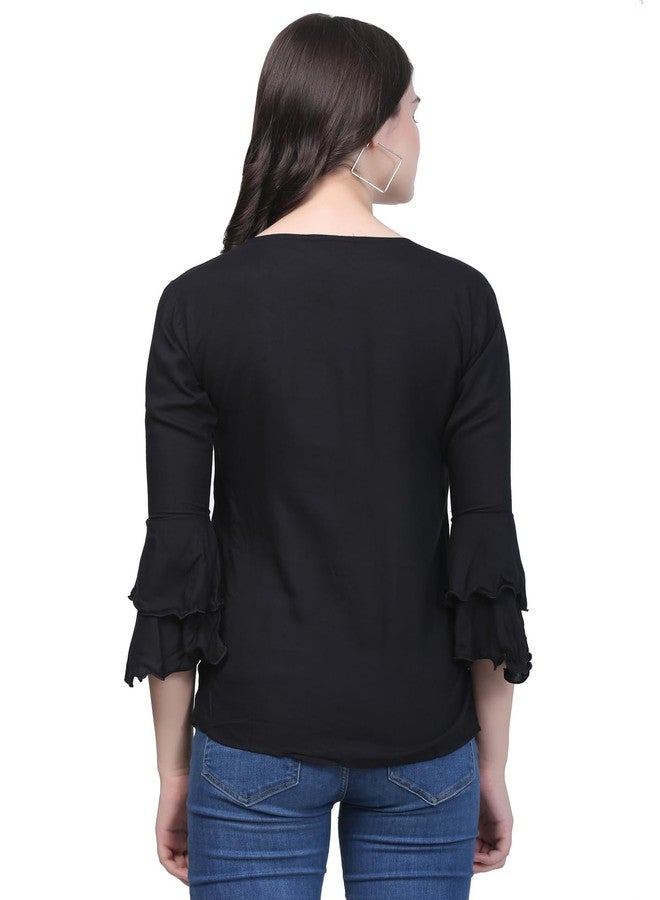 SNIFFY Regular rayon girls top for summer seesion (TOP-606-BLACK-13-14Y) - Image 4