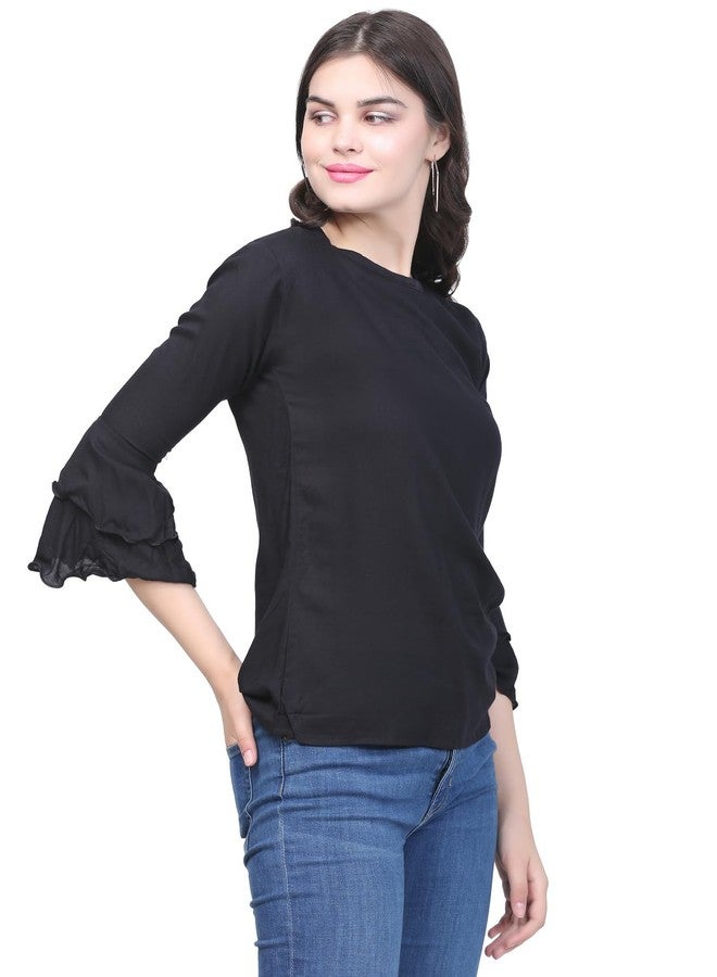 SNIFFY Regular rayon girls top for summer seesion (TOP-606-BLACK-13-14Y) - Image 3