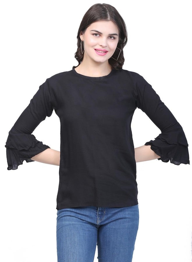 SNIFFY Regular rayon girls top for summer seesion (TOP-606-BLACK-13-14Y) - Image 1
