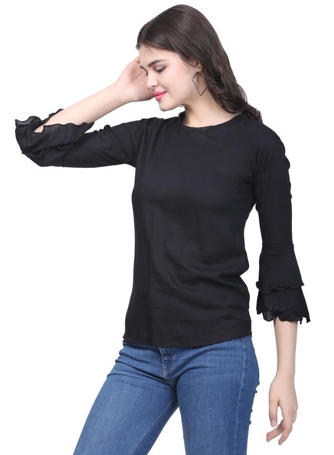 SNIFFY Regular rayon girls top for summer seesion (TOP-606-BLACK-13-14Y) - Image 2