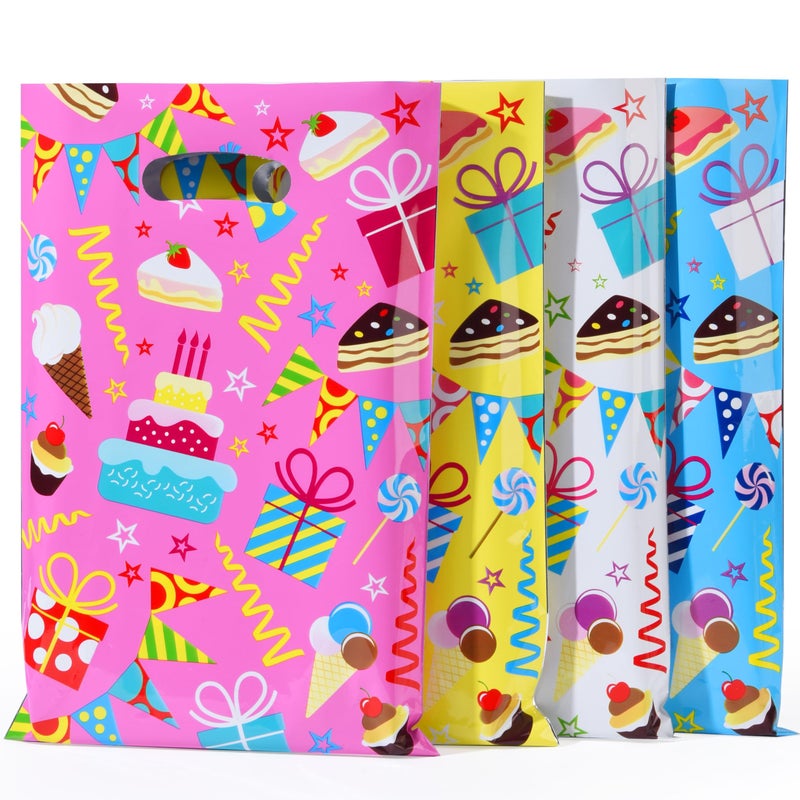 SUNCOLOR Birthday Party Favor Bags, 32 Pack Goodie Bags with Handles, 9.8 x6.7 inches, Pink Blue Yellow White Gift Bags for Kids Parties, Celebrations - Image 1