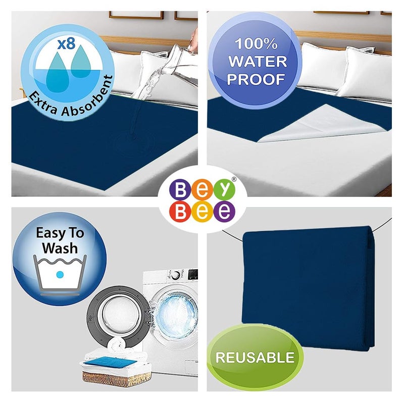 Bey Bee BeyBee Instadry AntiPiling Fleece Extra Absorbent Quick Dry Sheet for New Born Babies Bed Protector Mattress Reusable Waterproof Baby Cot Sheet for Toddler Infant XXL Size 260x200cm Dark Sea Blue - Image 3