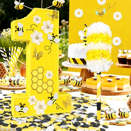 Pardecor 25 Large Number 1 Pinata Includes 24 Bat Stick Eye Mask Rope Queen Bee Pinatas with Butterfly Daisy Bumblebee Themed Party Supplies and Decorations Kids First Birthday Party Dcor - Image 5