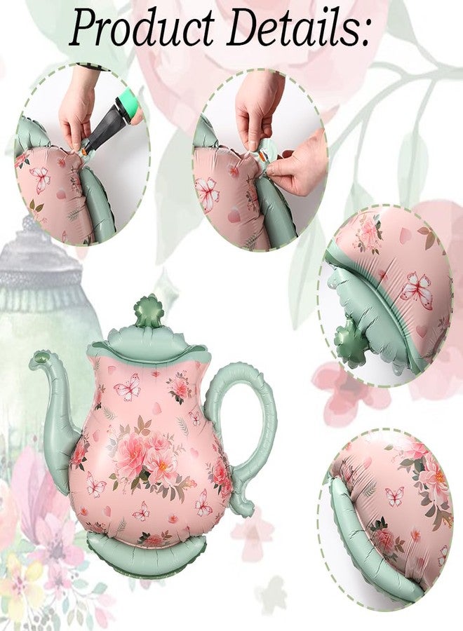 GIHOO Spring Tea Party Decorations 139pcs Pastel Spring Floral Balloon Garland Arch Kit with Pink Green Teapot and Floral Mylar Balloon for Let's Par-Tea Birthday Spring Garden Mothers Day Tea Party Decor - Image 5