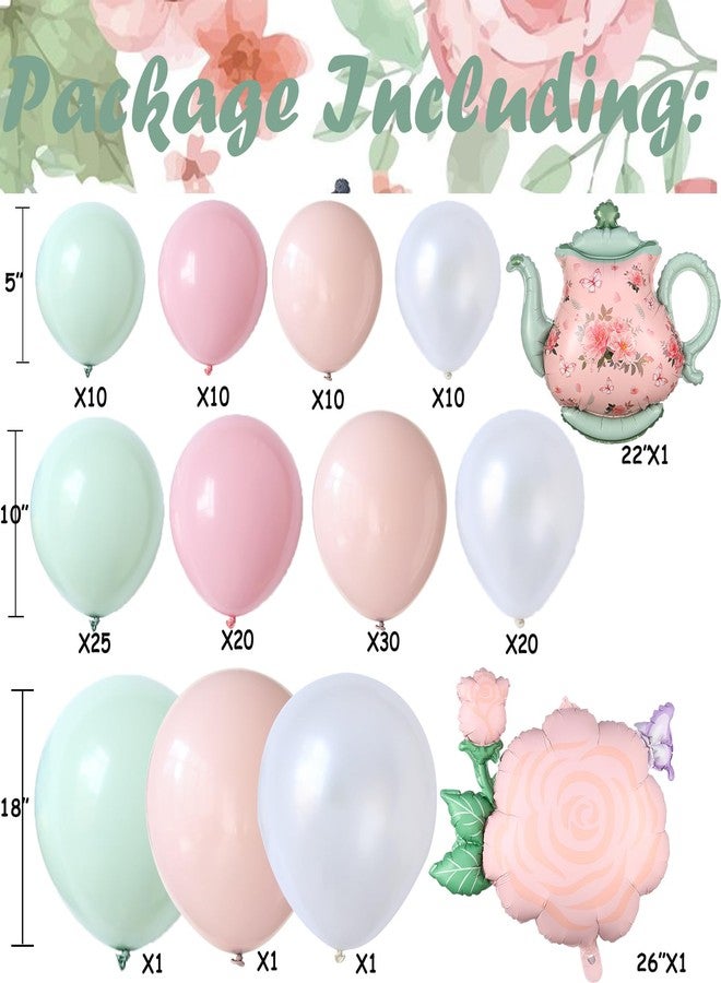 GIHOO Spring Tea Party Decorations 139pcs Pastel Spring Floral Balloon Garland Arch Kit with Pink Green Teapot and Floral Mylar Balloon for Let's Par-Tea Birthday Spring Garden Mothers Day Tea Party Decor - Image 2