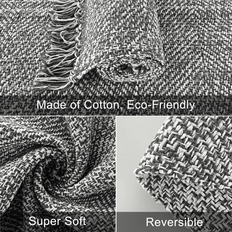 Collive Kitchen Runner Rug, 2' x 4.3' Hand-Woven Reversible Washable Rugs, Grey Cotton Modern Farmhouse Bathroom Mat Hallway Carpet for Foyer Bedroom Entry Back Door Decor - Image 2