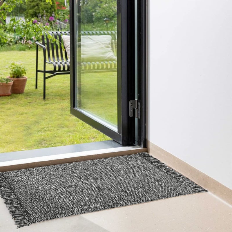 Collive Kitchen Runner Rug, 2' x 4.3' Hand-Woven Reversible Washable Rugs, Grey Cotton Modern Farmhouse Bathroom Mat Hallway Carpet for Foyer Bedroom Entry Back Door Decor - Image 4