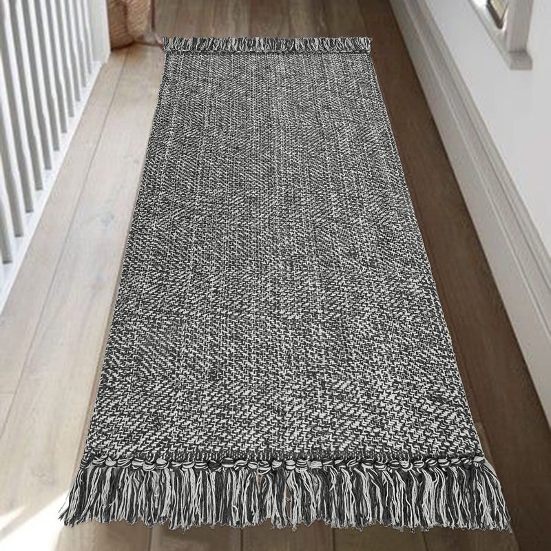 Collive Kitchen Runner Rug, 2' x 4.3' Hand-Woven Reversible Washable Rugs, Grey Cotton Modern Farmhouse Bathroom Mat Hallway Carpet for Foyer Bedroom Entry Back Door Decor - Image 5