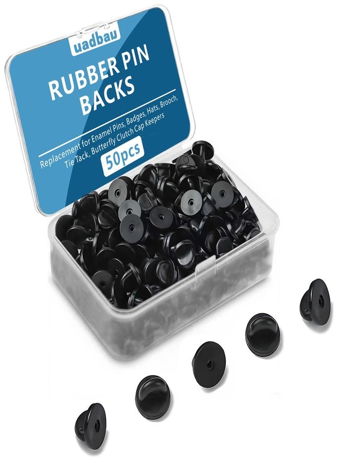 uadbau 50PCS Rubber Pin Backs - PVC Lapel Pin Backings, Replacement for Enamel Pins, Badges, Hats, Brooch, Tie Tack, Butterfly Clutch Cap Keepers - Securely Hold Pins & Accessories - Black - Image 1