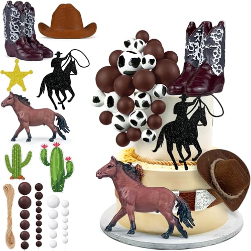 KEEPARTY 34 PCS Cowboy Cake Toppers Cowboy Hat and Boot Horse Cake decorations Western Cowboy Cowgirl Birthday Baby Shower for Western Theme Party Favors Supplies - Image 1