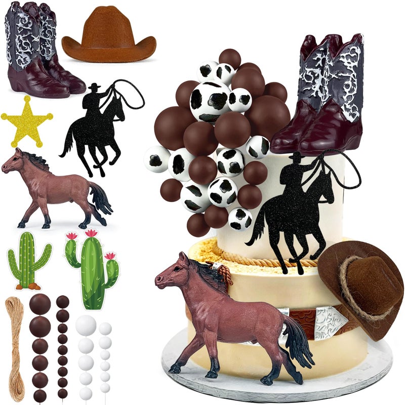 KEEPARTY 34 PCS Cowboy Cake Toppers Cowboy Hat and Boot Horse Cake decorations Western Cowboy Cowgirl Birthday Baby Shower for Western Theme Party Favors Supplies - Image 2