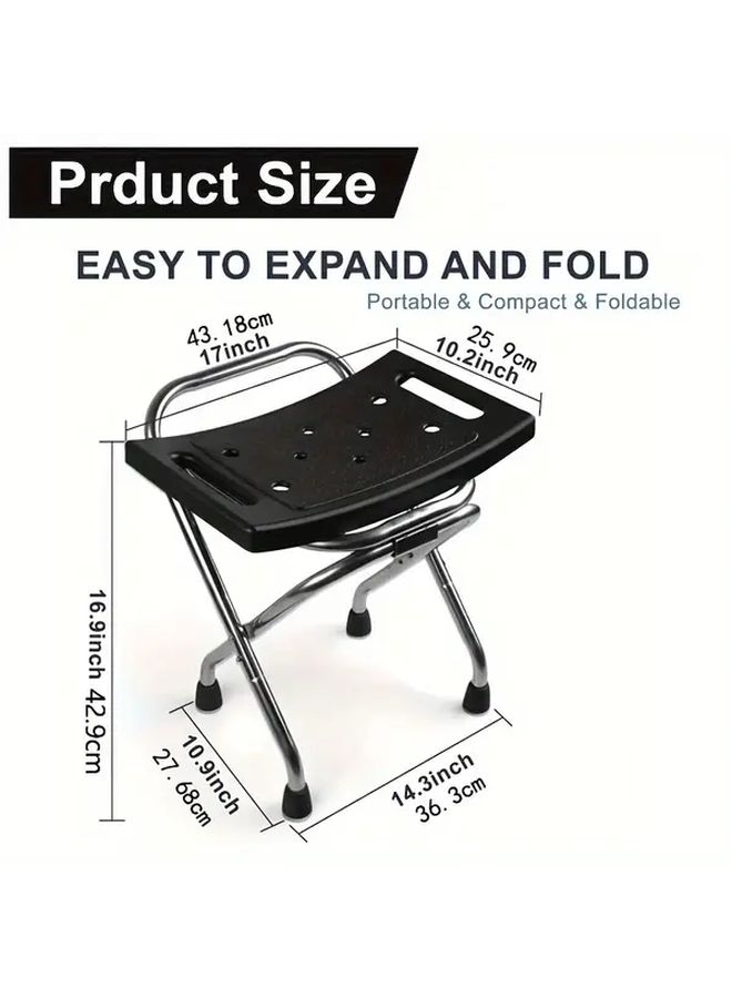 1pc 350 Pound Capacity Stainless Steel Folding Shower Chair Safety Anti Slip Bath Seat For Seniors Disabled Black - Image 2