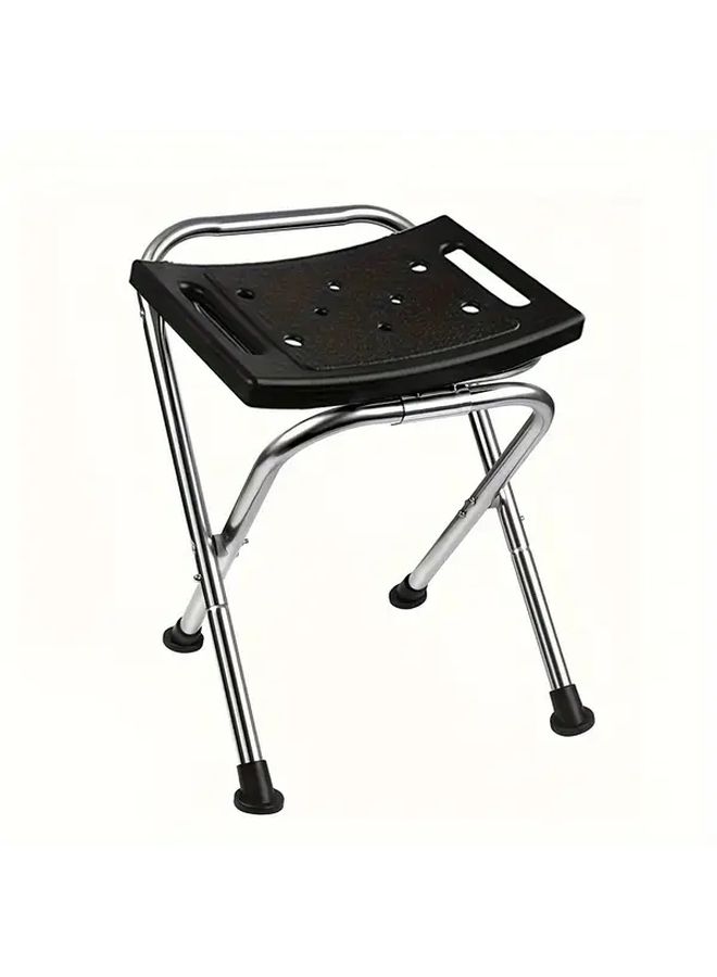 1pc 350 Pound Capacity Stainless Steel Folding Shower Chair Safety Anti Slip Bath Seat For Seniors Disabled Black - Image 1