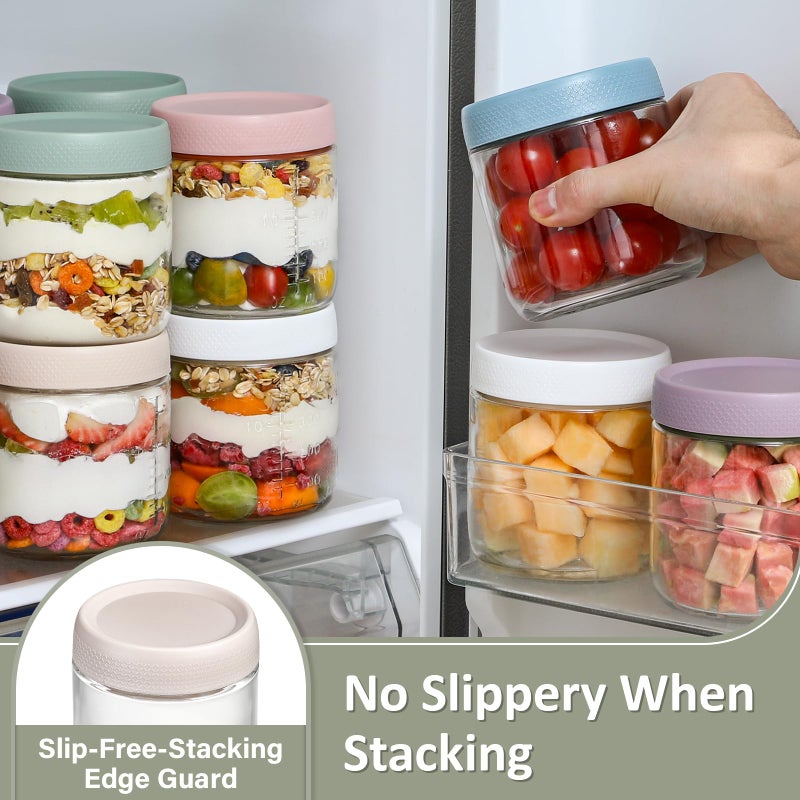 POIKSHARK 6-Pack Overnight Oats Containers with Lids, 16 OZ Wide Mouth Glass Jars with Airtight Lids, Mason Jars Glass Food Containers for Snack Spice Sugar Food Prep Yogurt - Image 5