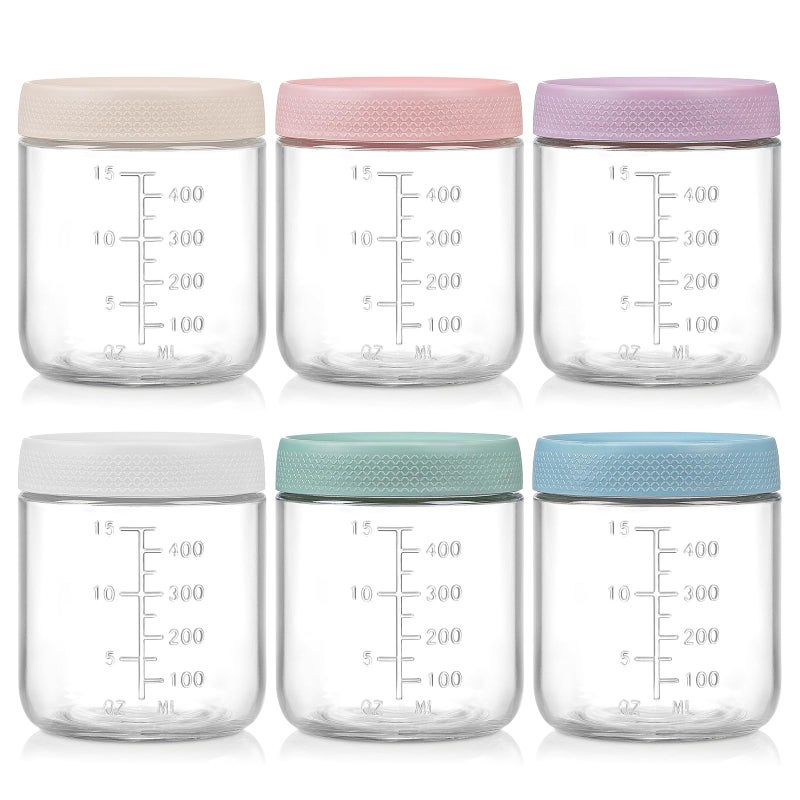 POIKSHARK 6-Pack Overnight Oats Containers with Lids, 16 OZ Wide Mouth Glass Jars with Airtight Lids, Mason Jars Glass Food Containers for Snack Spice Sugar Food Prep Yogurt - Image 1