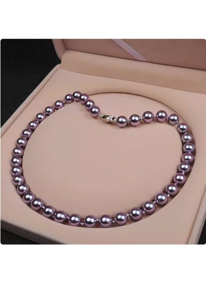 MissTiara طقم مكون من ثلاث قطع من حبات اللؤلؤ الأرجوانية المستديرة مقاس 10 مم وقلادة وخاتم وأقراط للنساء، فكرة رائعة للهدايا لأحبائك - Image 5