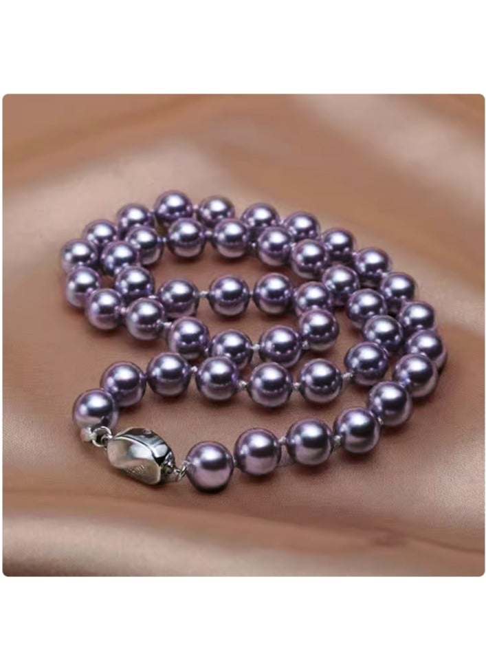 MissTiara طقم مكون من ثلاث قطع من حبات اللؤلؤ الأرجوانية المستديرة مقاس 10 مم وقلادة وخاتم وأقراط للنساء، فكرة رائعة للهدايا لأحبائك - Image 4