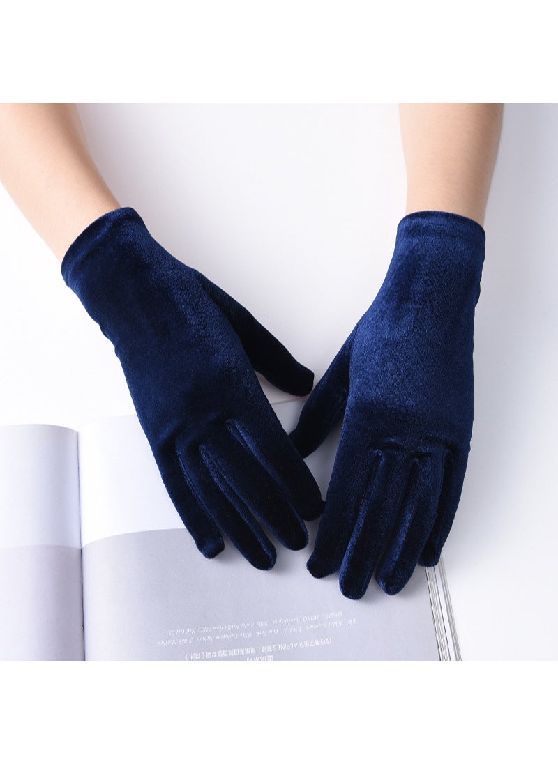 Generic Solid Color Golden Velvet Knitted Gloves for Womens Warm and Velvet-Lined Work Thickened Elastic Five-Finger Full-Finger Students in Autumn and Winter Navy blue 