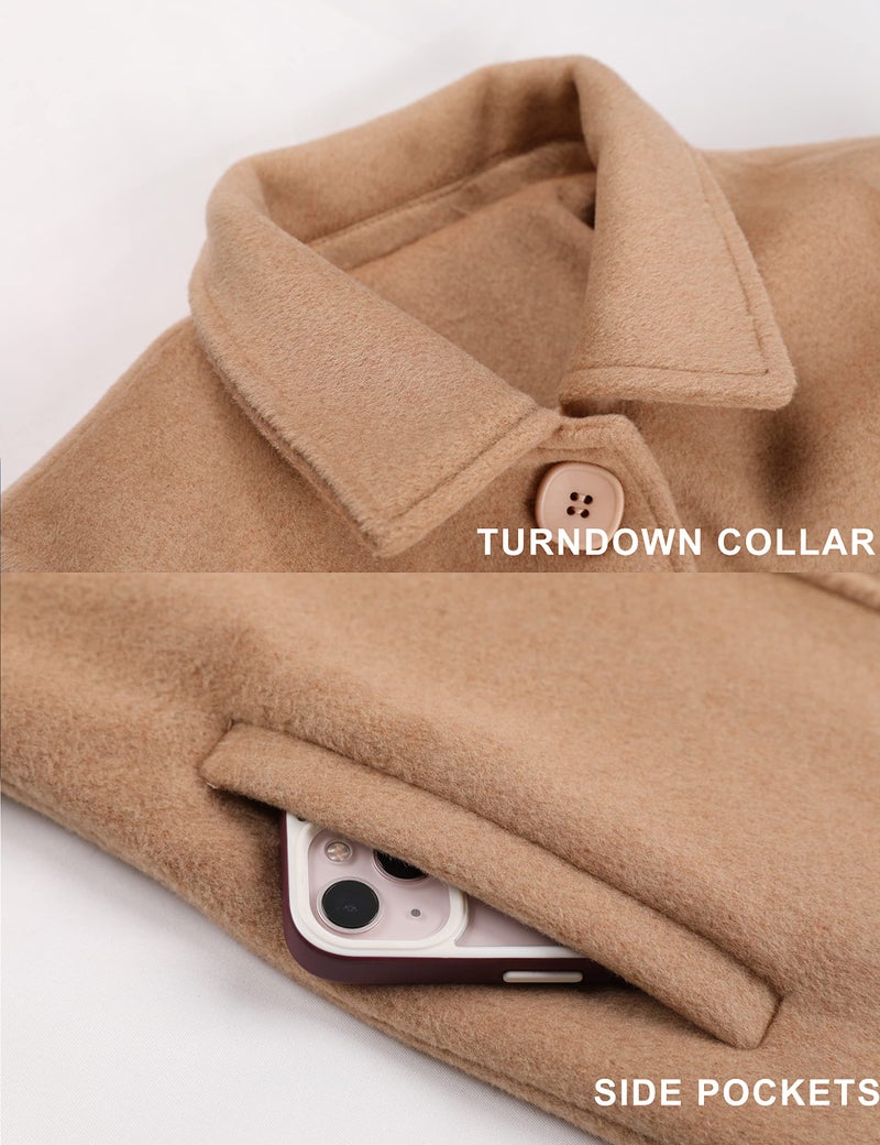 Springrain Womens Pea Coat Elegant Overcoat Single Breasted Winter Coat Dress Coat with Pockets(Camel-XXL) - Image 4