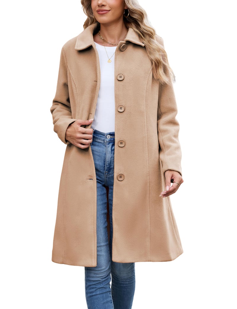 Springrain Womens Pea Coat Elegant Overcoat Single Breasted Winter Coat Dress Coat with Pockets(Camel-XXL) - Image 1