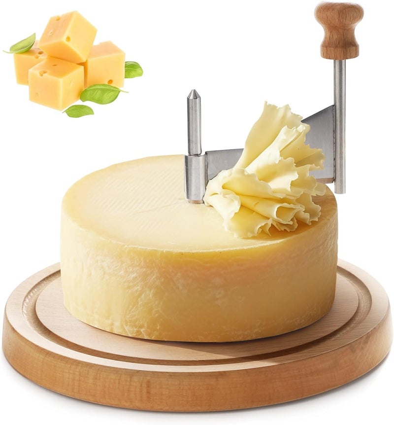 Cheese Curler Set, Tête de Moine Rotary Grater with Wood Base, Stainless Steel Manual Chocolate Shaver, Slicer for Home, Restaurants, Cafes, Dessert Shops - Image 1